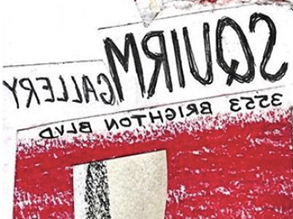 手绘文字写在白色和红色背景上的画廊3553布莱顿大道.